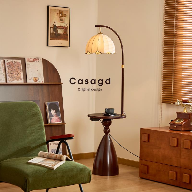 CASA中古落地灯新款客厅沙发旁置物茶几一体复古法式卧室氛围灯具
