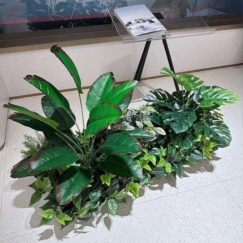 落地花箱彷真花花绿植隔断绿植摆件背龟叶花户外箱彷生草假花造景