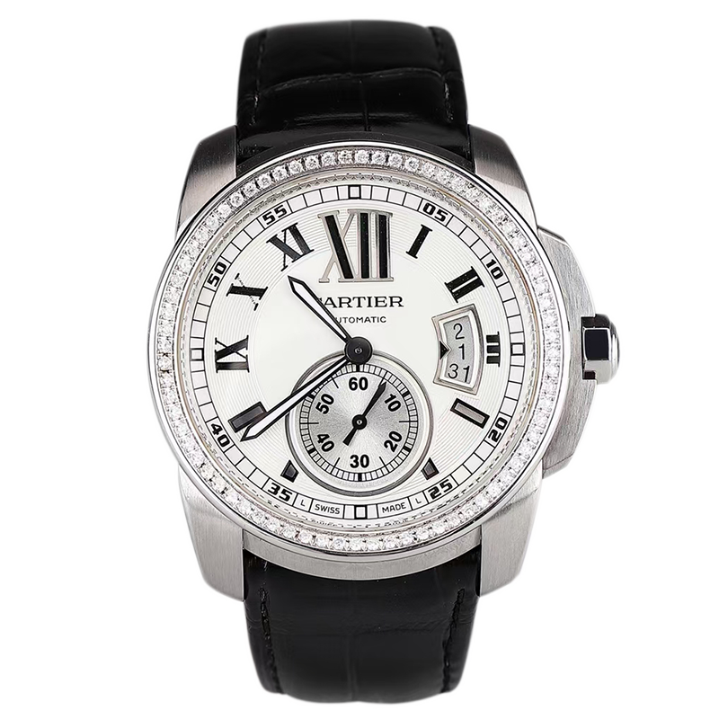 [9.8新]卡地亚精钢后镶钻自动机械手表男W7100037后镶钻