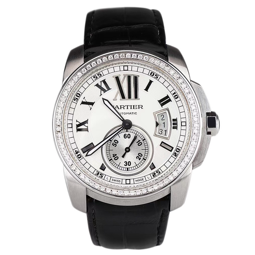 [9.8新]卡地亚卡历博精钢后镶钻自动机械手表男W7100037后镶钻