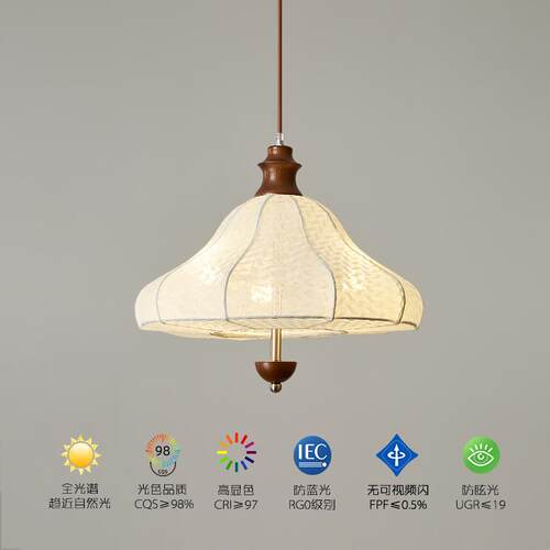 复古风法式卧室布艺小吊灯印花中古客厅餐厅吧台实木衣帽间灯具