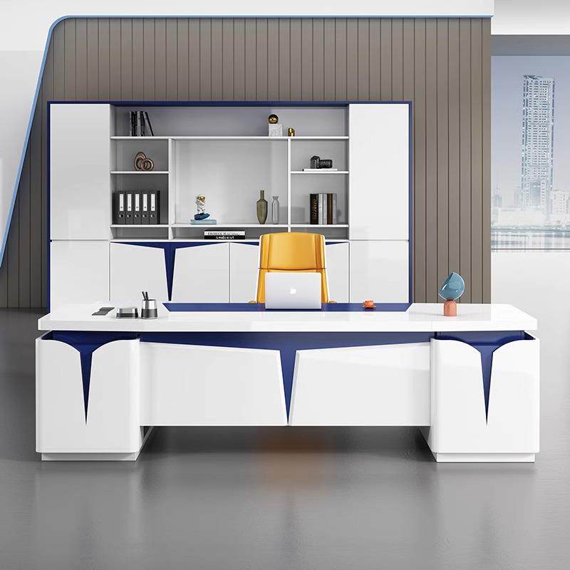 时尚烤漆办公桌简约现代白色老板桌椅组合总裁桌经理主管桌大班台