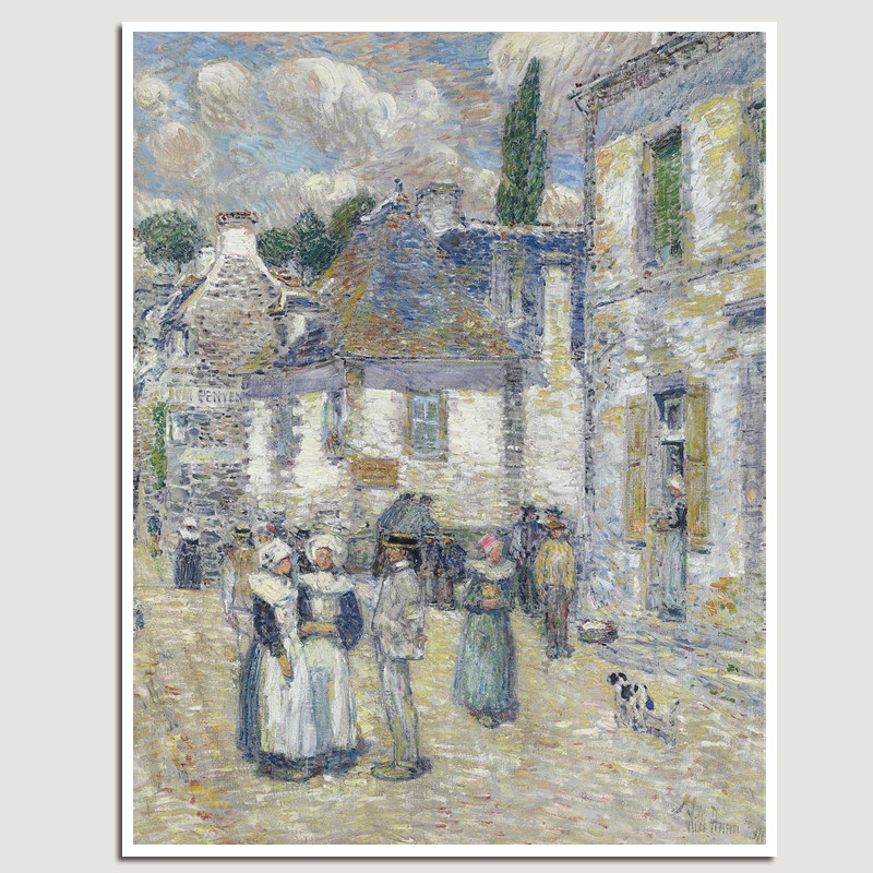 哈萨姆《Pont-Aven》油画复刻版画客厅字画 印象主义挂画 风景画