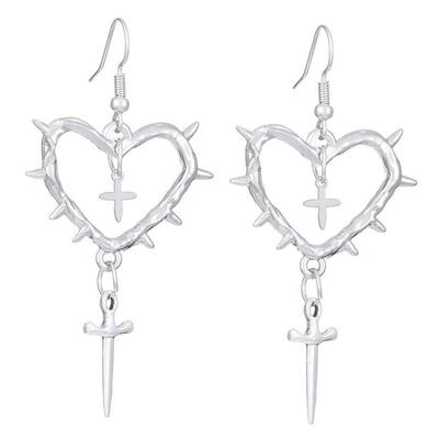 荆棘心耳环饰品 thorn Heart Cross Water drop Pendant Earrings
