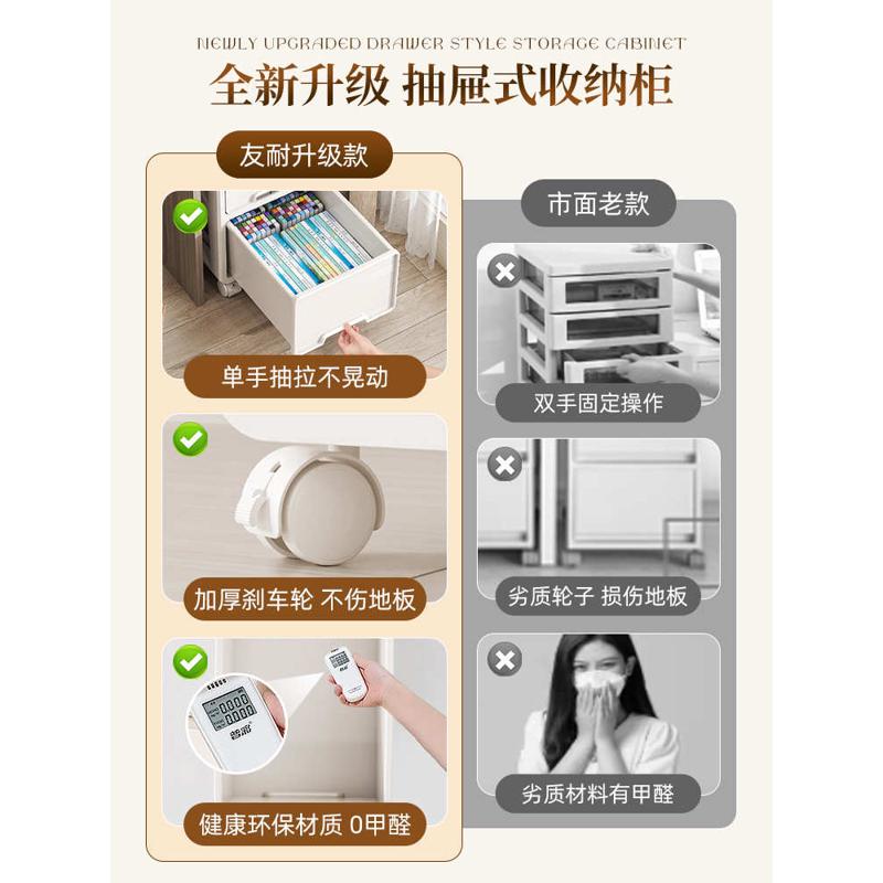 抽屉式收纳柜家用办公室A4文件储物柜桌下多层可移动免安装置物柜
