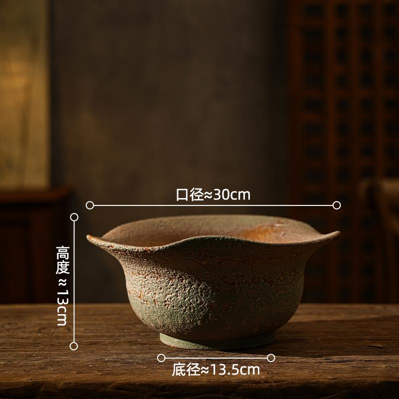 正品景德陶瓷花瓶覆古手工做旧寂捏花器粗陶镇诧风大口台面花盆径
