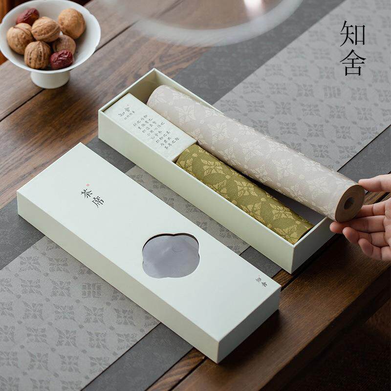 知舍菱纹新中式禅意茶席茶道垫子手工长款茶具配件套百搭桌旗