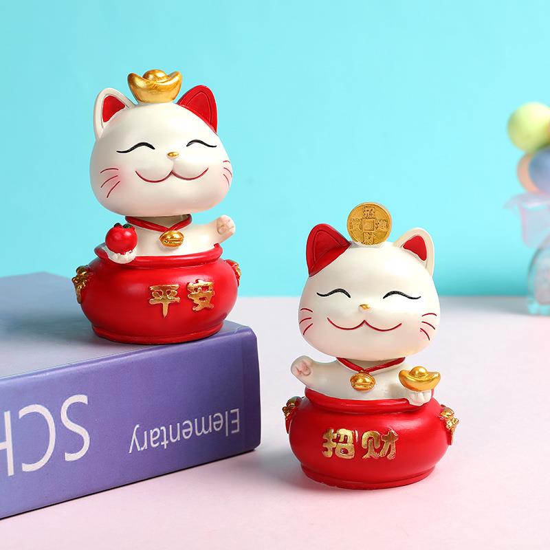 招猫摇头摆件生日蛋005糕摆饰汽财车家居装饰摆树脂招财招财猫件