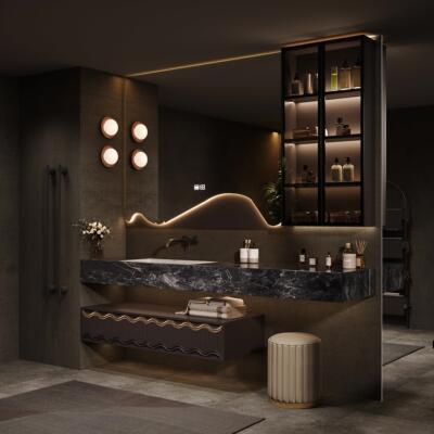 酒店风浴室柜卫生间洗漱洗手脸盆岩板无缝2026新款岩板无缝盆浴柜