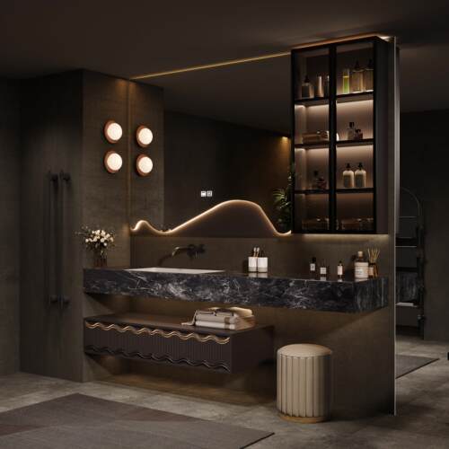 酒店风浴室柜卫生间洗漱洗手脸盆岩板无缝2026新款岩板无缝盆浴柜