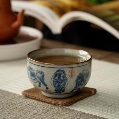 老陶泥五牛图主人杯单杯仿古茶杯高端手工茶具扭转乾坤