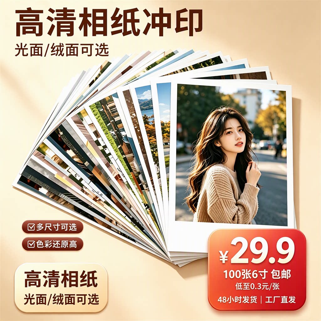 手机照片冲印打印拍立得3寸4寸6寸高清光面绒面品牌相纸塑封包邮