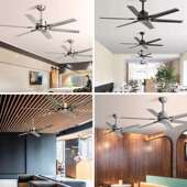 业餐客厅静音风扇工风复无古灯吊顶厅电风扇大风力不锈钢671家用