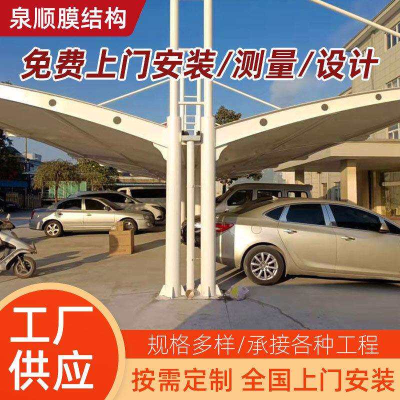 双开拉杆车棚pvc张拉膜结构电动自行车棚拉杆式汽车蓬大跨度钢构