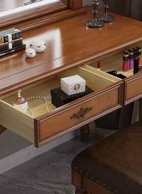 美凳式妆13898台乡村复古梳妆台简实木约卧室小家户型化妆桌梳妆