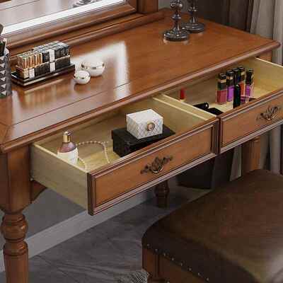 美凳式妆13898台乡村复古梳妆台简实木约卧室小家户型化妆桌梳妆