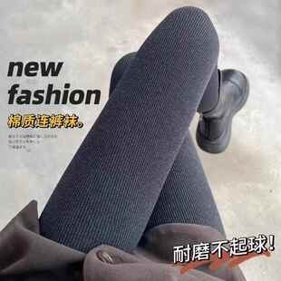 加厚连裤 竖条螺纹高腰显瘦保暖棉裤 袜 外穿女秋冬款 灰色加绒打底裤