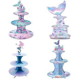小美人鱼甜品台摆件海洋主题展示架子蛋糕架欧式立体摆台蛋糕装饰