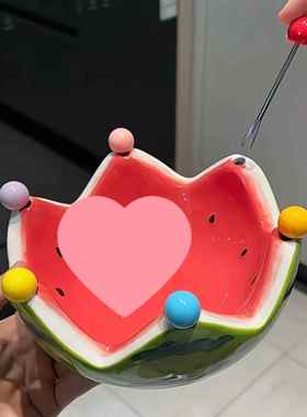 网红西意瓜碗家用果33626盘高创果叉筒套装沙颜拉碗多巴胺陶瓷碗