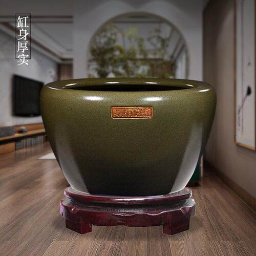 景德镇陶瓷鱼缸养鱼盆手工覆古乌龟缸大号圆缸睡莲盆客厅装饰摆件