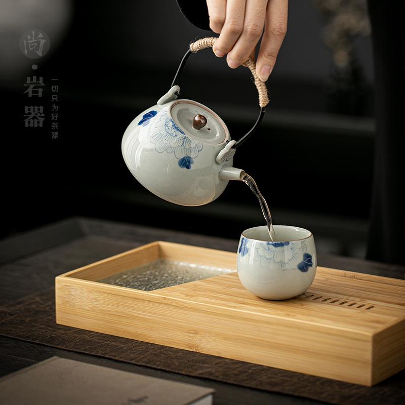 陶瓷家用提梁壶泡茶套装酒店餐厅用一壶二杯茶壶茶杯茶托盘小套装