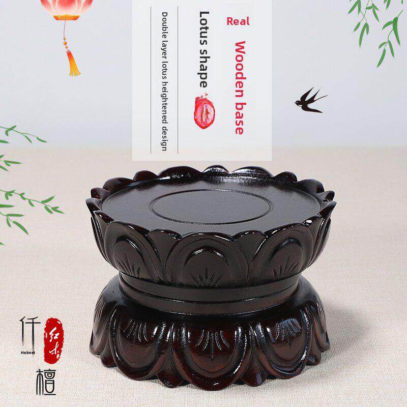 家用供奉佛像观音菩萨莲花台实木底座圆形木质雕刻工艺品摆件托架