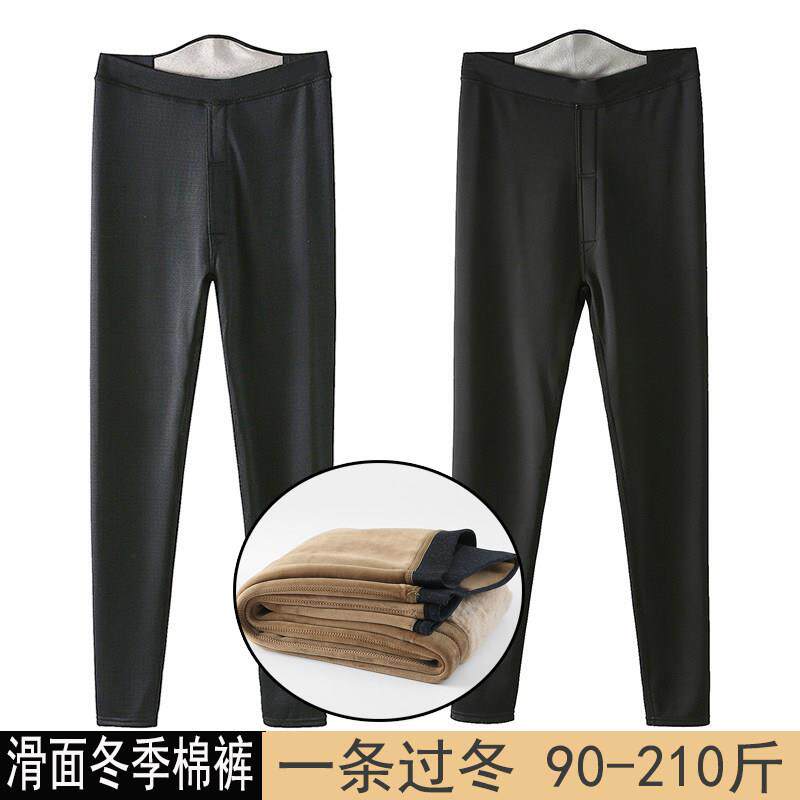 秋冬季男士薄棉裤保暖裤北方加厚加绒光滑面一体高腰加肥大尺码卫