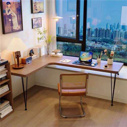 实木转角电脑高低脚书桌学生室厂家直供学桌拐角卧桌l型飘窗桌办