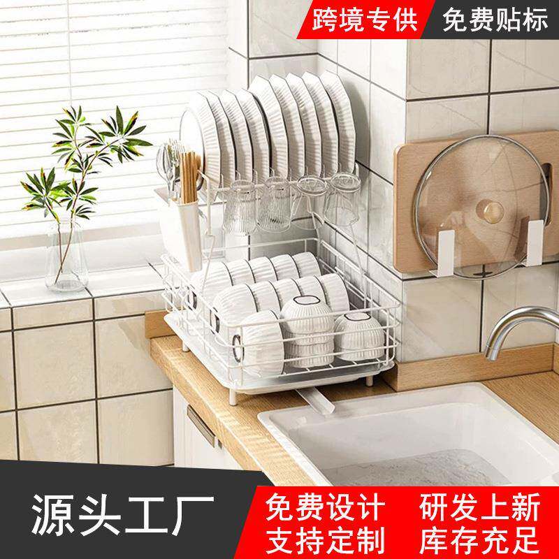 厨房不锈钢双层可拆装碗碟沥水晾架碗盘筷收纳挂杯分区整理置物架