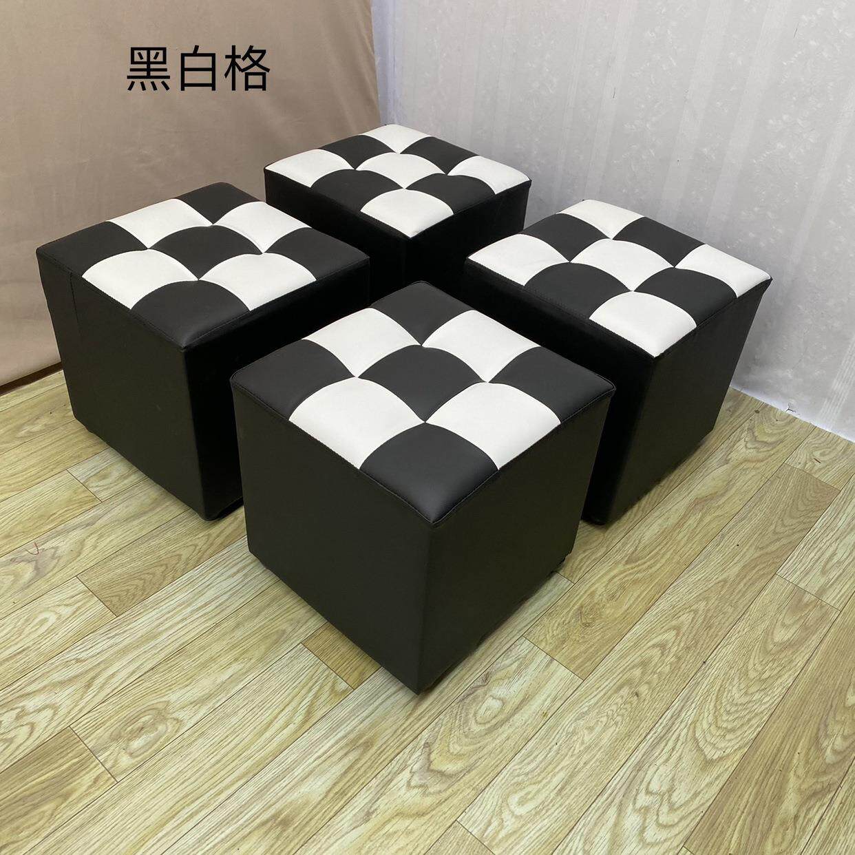 黑色皮凳白色软包小方格凳矮凳门口试衣间换鞋凳单人客厅加位垫脚