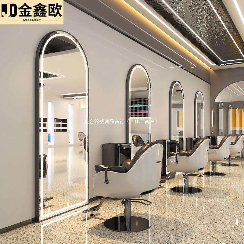 理发镜台美发店镜子发廊专用LED灯带靠墙落地单面烫染理发镜子
