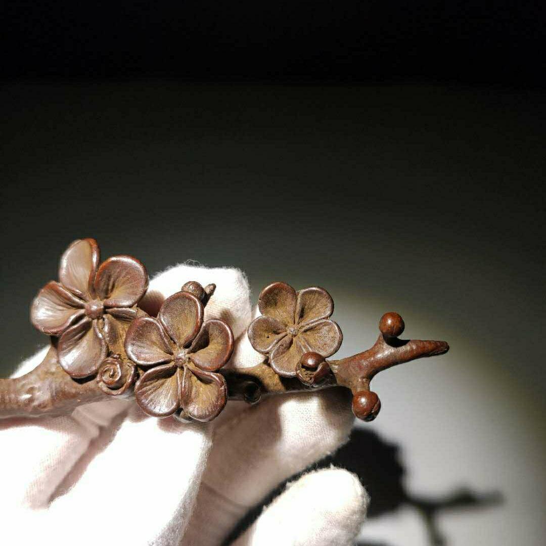 梅花笔架香插纯铜实心小摆件仿古玩小铜件铜器铜雕手把件紫铜茶宠