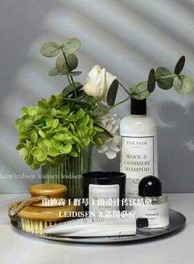 轻奢现代样板房洗手间浴缸旁圆托盘洗衣液香薰收纳托盘组合摆件