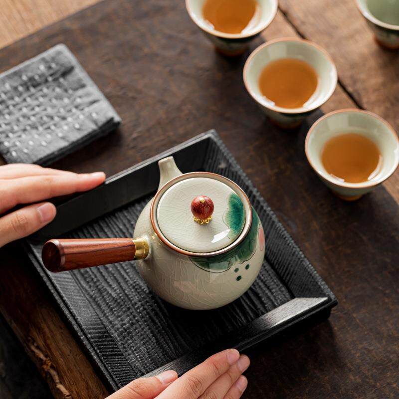 哥窑茶壶茶杯茶盘小套家用茶具整套手绘侧把泡茶壶陶瓷功夫茶具礼
