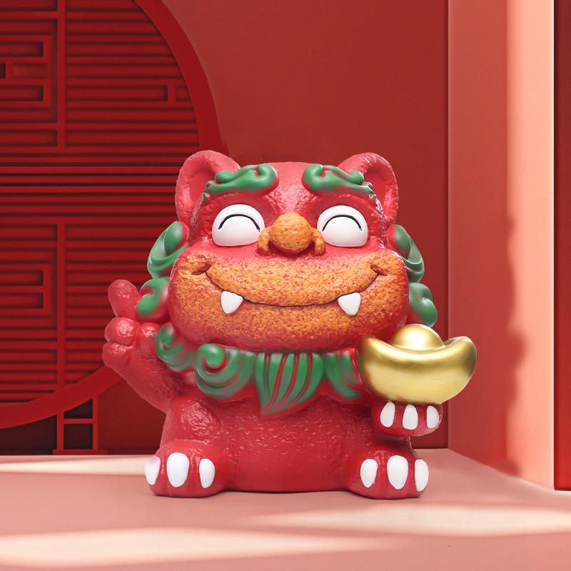 中式喜庆风狮爷醒狮装饰文创纪念品树脂幸运福狮国潮家居落地摆件