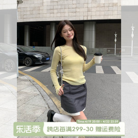 宋正恩黄色修身内搭女毛织小件，春秋韩系套头，长袖t恤打底衫潮