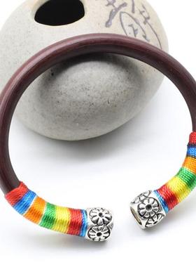 正品天藤记藏银木鸡血藤镯手 西藏银配情饰男款女款有节无节侣款