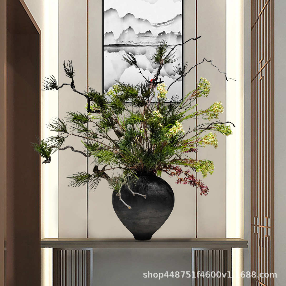 装饰品木花花艺盆摆件别墅中式新绿售楼处盆景仿真植餐桌碳化酒店