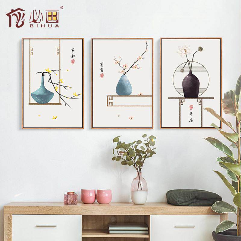 中式挂画客厅沙发背景墙装饰画三联家居中式壁画有框画