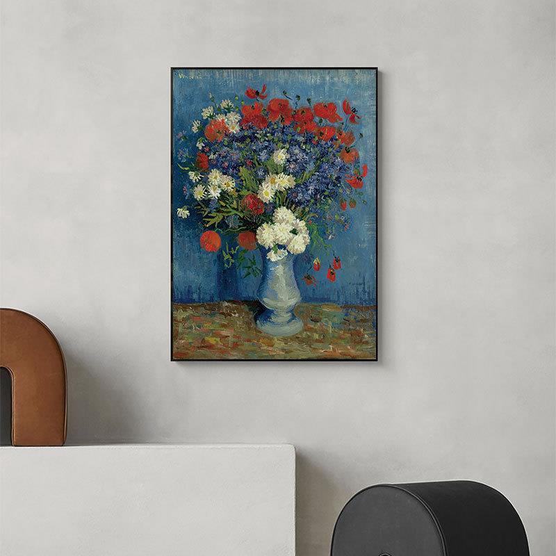 梵高 花瓶里的矢车菊 小众装饰画客厅卧室挂画书桌搁板摆件道具