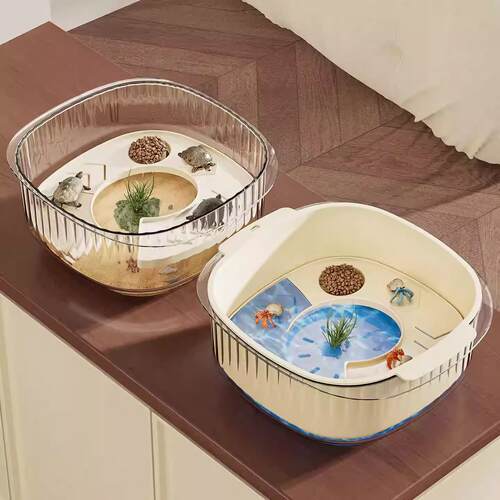 乌龟缸家用晒台爬台亚克力生态混合养鱼缸小型草龟巴西龟豪华别墅