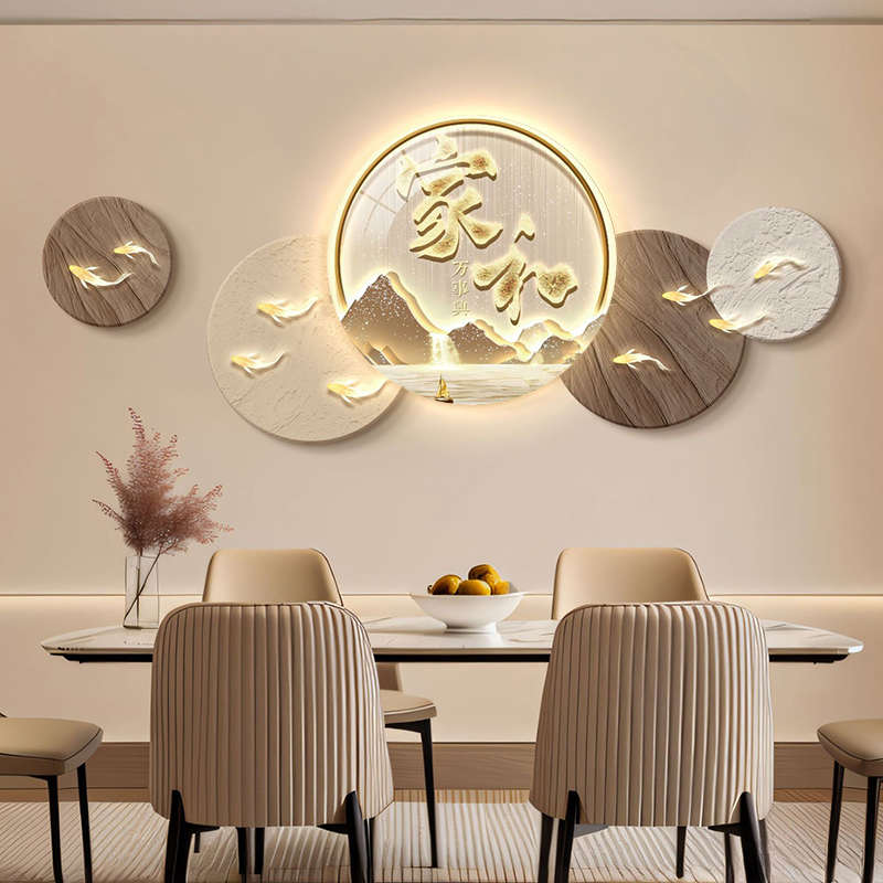 大气简约壁画led灯画餐厅装饰画新中式山水画2025新款背景墙挂画
