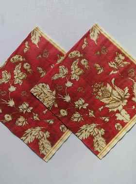 Golden Flower Red Paper Napkins Party 婚礼蝶骨巴特红色餐巾纸