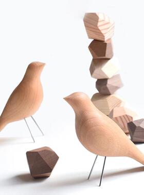象有形/小鸟木雕摆件 北欧风实木雕刻 客厅玄关书架家居软装饰品