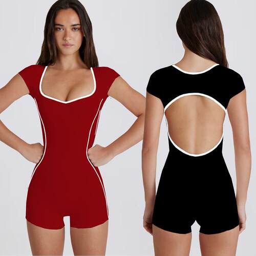 Sports jumpsuit with square collar for slimming, elastic