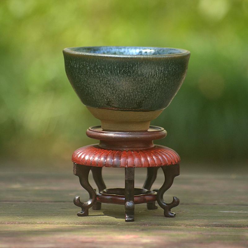 红木雕花瓶花盆底座 红酸枝盆景花架花几主人杯 实木圆形建盏架子