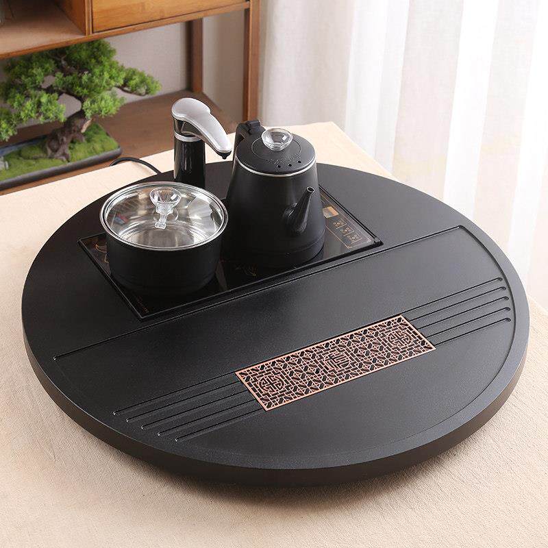 天然黑金石茶盘全自动供水电磁炉家用茶海圆茶桌集成水壶茶具