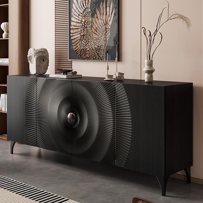 意式实木餐边柜设计师高档别墅黑色玄关柜齿轮形装饰复古个性储物