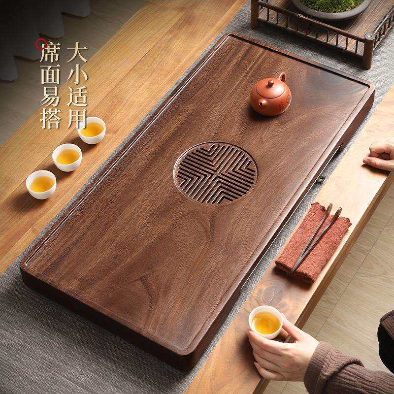 胡桃木实木排水蓄水两用大茶盘家用茶具泡茶台不锈钢抽屉式茶托盘