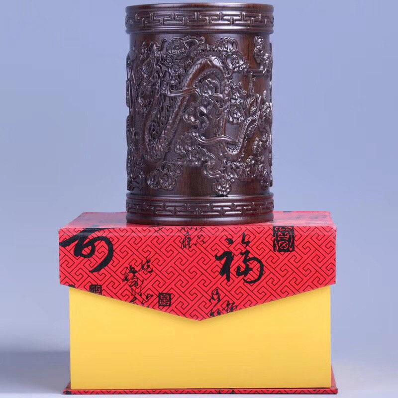 黑檀笔筒 木质 圆形 家居办公摆件 木雕工艺品 厂家